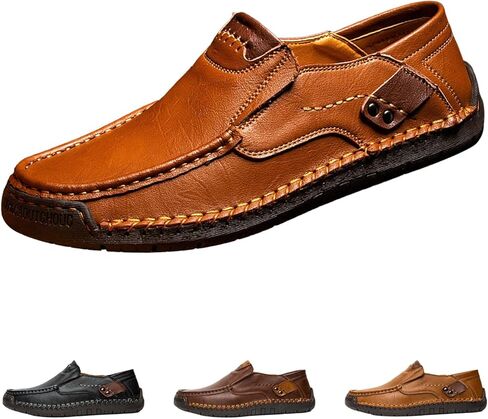 Men's Leather Driving Walking Shoes,Vintage Lightweight Comfort Slip-On Flat Moccasin Dress Oxford Casual Boat Loafers in Saudi Arabia