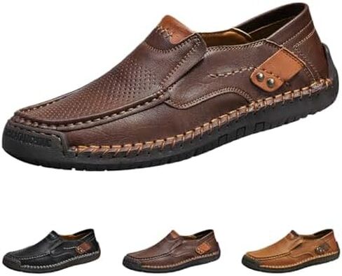 Men's Leather Driving Walking Shoes,Vintage Lightweight Comfort Slip-On Flat Moccasin Dress Oxford Casual Boat Loafers in Saudi Arabia