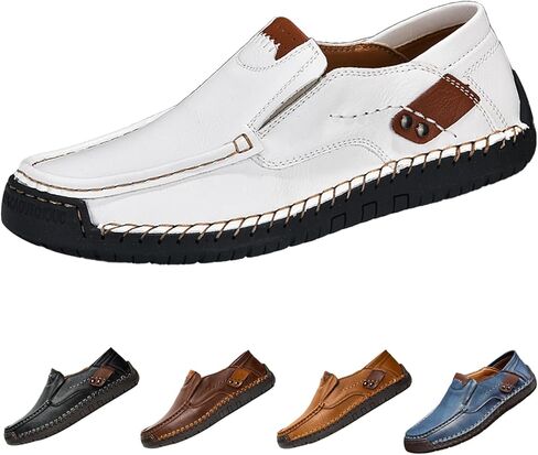 Men's Leather Driving Walking Shoes,Vintage Lightweight Comfort Slip-On Flat Moccasin Dress Oxford Casual Boat Loafers in Saudi Arabia