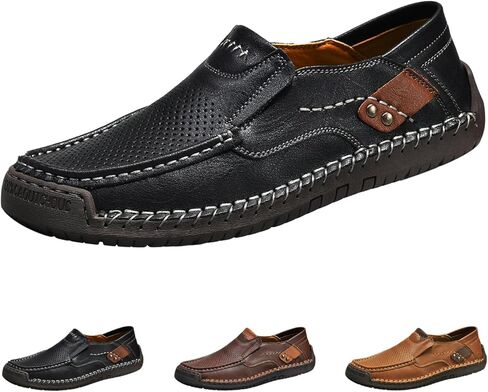 Men's Leather Driving Walking Shoes,Vintage Lightweight Comfort Slip-On Flat Moccasin Dress Oxford Casual Boat Loafers in Saudi Arabia
