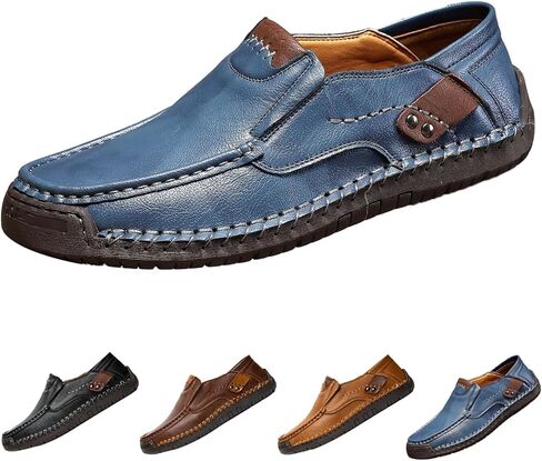 Men's Leather Driving Walking Shoes,Vintage Lightweight Comfort Slip-On Flat Moccasin Dress Oxford Casual Boat Loafers in Saudi Arabia