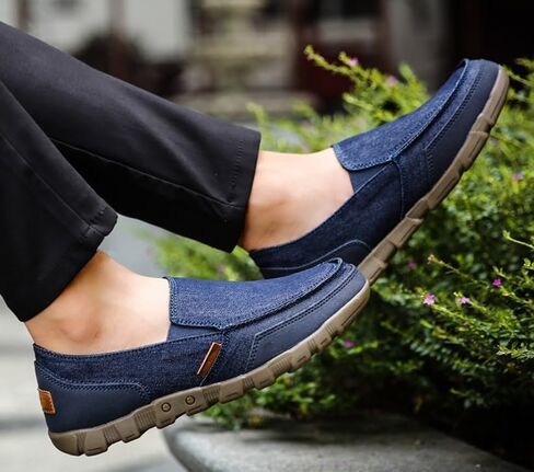 Men's Summer Canvas Slip On Boat Shoes Casual Vintage Non-Slip Lightweight Breathable Arch Support Round Toe Loafers Walking Shoes for Driving Outdoor in Saudi Arabia