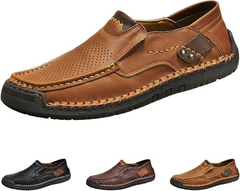 Men's Leather Driving Walking Shoes,Vintage Lightweight Comfort Slip-On Flat Moccasin Dress Oxford Casual Boat Loafers in Saudi Arabia
