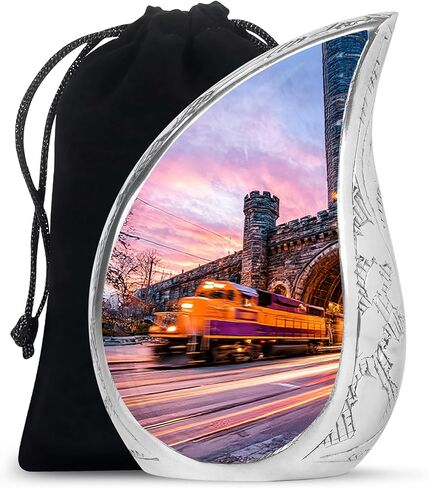 جرة قطار دمعة للرماد البشري للبالغين - جرار دفن للرماد للنساء - جرة زرقاء للإنسان البالغ من الذكور والإناث - جرار زخرفية كبيرة للأم والأب 10 بوصة in Kuwait