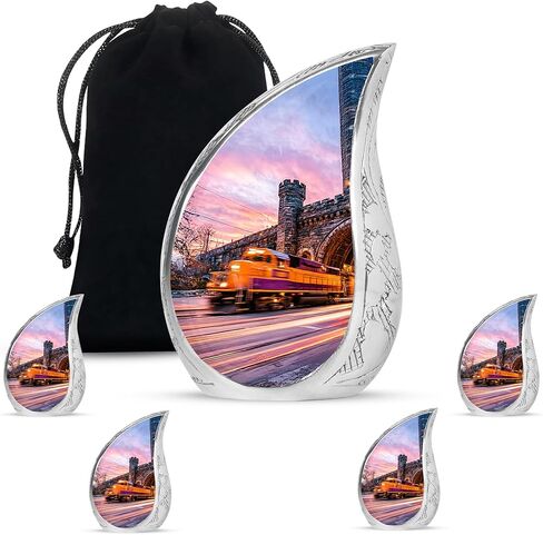 جرة قطار دمعة للرماد البشري للبالغين - جرار دفن للرماد للنساء - جرة زرقاء للإنسان البالغ من الذكور والإناث - جرار زخرفية كبيرة للأم والأب 10 بوصة in Kuwait