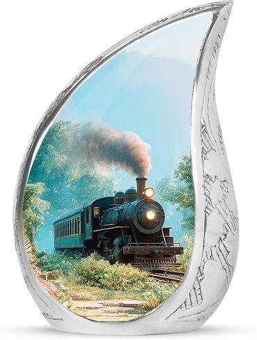 Teardrop Train Urn for Human Ashes Adult - Burial Urns for Ashes for Women - Blue Urn for Human Adult Male and Female - Large Decorative Urns for Mother and Father 10 Inch in Saudi Arabia