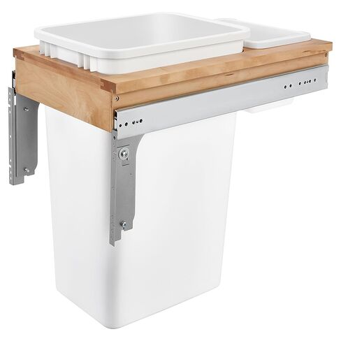 Rev-A-Shelf Single Pullout Trash Can for Full Height Kitchen Cabinet 50 Quart 12.5 Gallon, Top Mount 13.5 Inch Wide, White, 4WCTM-1550DM1-343-FL in Saudi Arabia