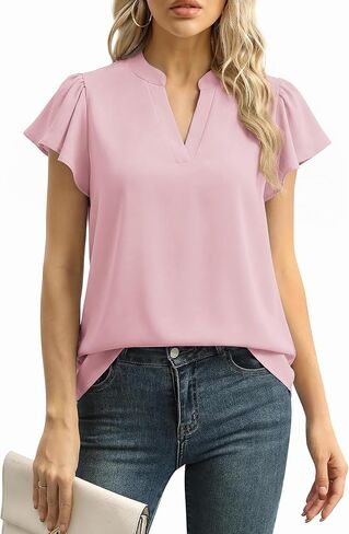 AGSEEM Blouses for Women Dressy Casual Ruffle Sleeve V Neck Henley Shirts Business Casual Work Blouses Flowy Summer Tops 2026 in Kuwait