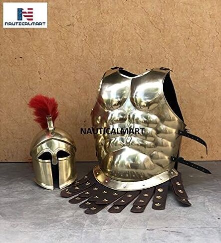 NauticalMart Armor Halloween Costume Wearable Muscle Armor with Corinthian Helmet Golden in Saudi Arabia
