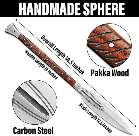 WAZIR CRAFTS HANDMADE|رمح فايكنغ مصنوع يدويًا - شفرة فولاذية مزورة، نسخة طبق الأصل من الأسلحة الإسكندنافية الأصلية، عمود من الخشب الصلب - إعادة تمثيل تاريخية، أو قطعة قابلة للتحصيل، أو عرض (WCSP-1) in Kuwait