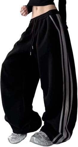 Womens Wide Leg Sweatpants Side Stripe Track Pants Baggy Straight Leg Y2K Streetwear Travel Lounge Dance Pants in Saudi Arabia