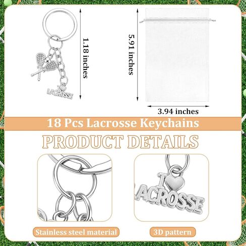 18 Sets Lacrosse Gift Set Bulk Include Stainless Steel Lacrosse Keychain Adjustable Bracelets Charm with Cards and Organza Bags for Senior Night Sports Players Lovers Team Party Favors in Saudi Arabia