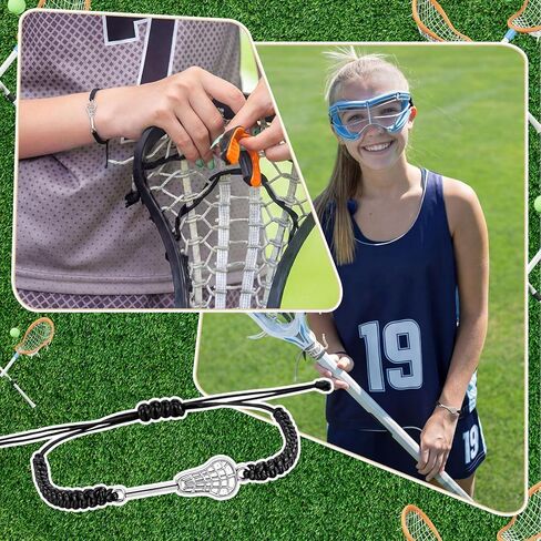 18 Sets Lacrosse Gift Set Bulk Include Stainless Steel Lacrosse Keychain Adjustable Bracelets Charm with Cards and Organza Bags for Senior Night Sports Players Lovers Team Party Favors in Saudi Arabia