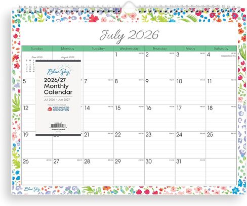 Blue Sky 2026-2027 Monthly Academic Year Wall Calendar, July 2026 - June 2027, 15" x 12", Durable Twin Wire Binding, Perfect For Home, Office And Classroom, Ditsy Dapple Light in Saudi Arabia