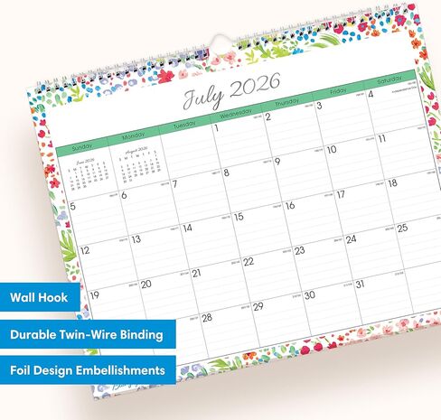 Blue Sky 2026-2027 Monthly Academic Year Wall Calendar, July 2026 - June 2027, 15" x 12", Durable Twin Wire Binding, Perfect For Home, Office And Classroom, Ditsy Dapple Light in Saudi Arabia
