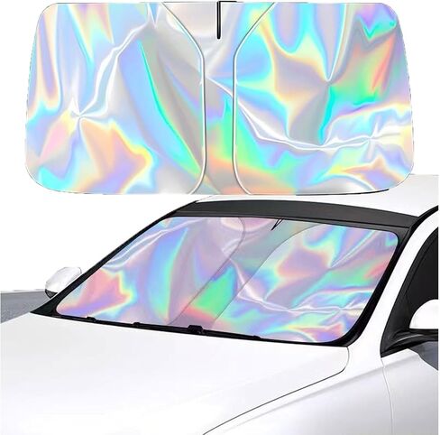 Car Windshield Sun Shade w/Laser Coating, 55" × 31" Thickened Car Window Shades Heat Reflective Interior Cool, Universal Fit for Most Cars SUVs Trucks, Foldable & Portable Design in Saudi Arabia