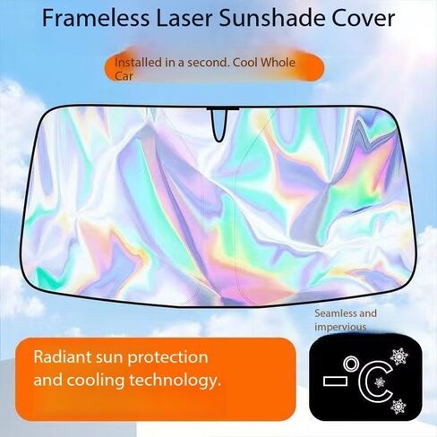 Car Windshield Sun Shade w/Laser Coating, 55" × 31" Thickened Car Window Shades Heat Reflective Interior Cool, Universal Fit for Most Cars SUVs Trucks, Foldable & Portable Design in Saudi Arabia