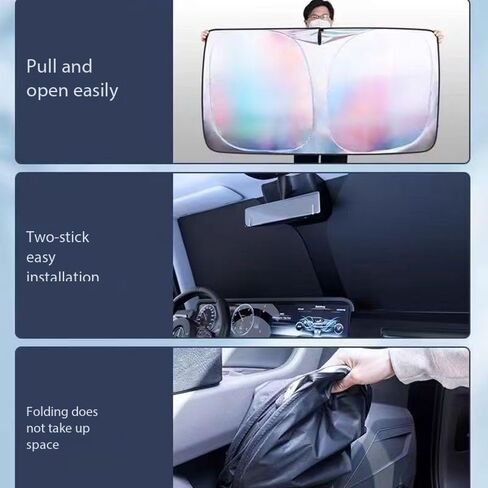 Car Windshield Sun Shade w/Laser Coating, 55" × 31" Thickened Car Window Shades Heat Reflective Interior Cool, Universal Fit for Most Cars SUVs Trucks, Foldable & Portable Design in Saudi Arabia