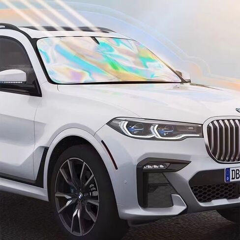 Car Windshield Sun Shade w/Laser Coating, 55" × 31" Thickened Car Window Shades Heat Reflective Interior Cool, Universal Fit for Most Cars SUVs Trucks, Foldable & Portable Design in Saudi Arabia