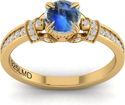 Natural Rainbow Moonstone Ring for Women 22K Gold Plated Sterling Silver Handmade Boho Jewelry, June Birthstone Gift in Saudi Arabia