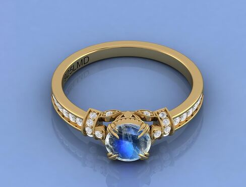 Natural Rainbow Moonstone Ring for Women 22K Gold Plated Sterling Silver Handmade Boho Jewelry, June Birthstone Gift in Saudi Arabia