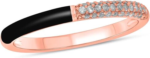 Cali Trove 1/6 Ct Natural Diamond Pavé Stackable Ring | 925 Sterling Silver Band | Turquoise Blue, Black, Green & White Enamel Wedding Band for Women | Elegant Gift for Her | Engagement Jewelry in Saudi Arabia