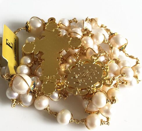 elegantmedical HANDMADE ROSARY Gold plated Wire Wrapped Bead AAA+ White Real Pearl Catholic Necklace Cross Gift Box in Saudi Arabia