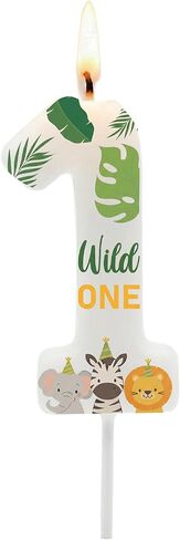 شمعة Wild Animal رقم 1 - غلاف كعكة على شكل سفاري الغابة للأولاد والبنات ديكورات عيد الميلاد الأول، لوازم حفلات ديكورات عيد الميلاد البرية in Kuwait