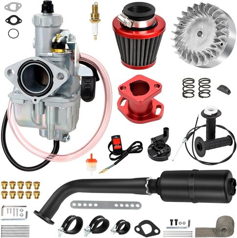 مجموعة FVRITO VM22 Carburator Flywheel المرحلة 2 متوافقة مع محرك Predator 212 غير Hemi Coleman CT200U CT200U-EX BT200X Mini Bike 212cc 196cc GX200 KT196 Go Kart Parts مجموعة صمام خانق أنبوب العادم in Saudi Arabia
