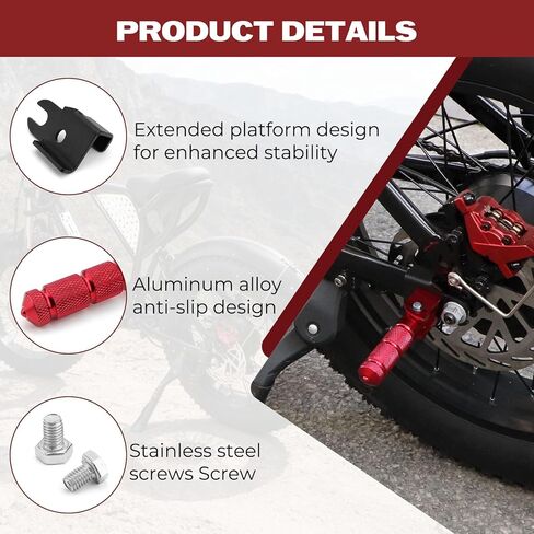 Upgraded Passenger Foot Pegs for Ridstar Q20, Bicycle Bike Pegs, 90 Degree Foldable M8 Bolts Aluminum Alloy Footpegs Foot Rest Pedals for Ridstar Q20, Rearsets Foot Rest(Red Foldable) in Saudi Arabia
