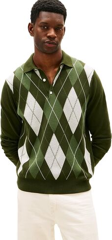 Tommy Hilfiger Men's Cotton Argyle Long Sleeve Pullover Sweater Polo in Saudi Arabia