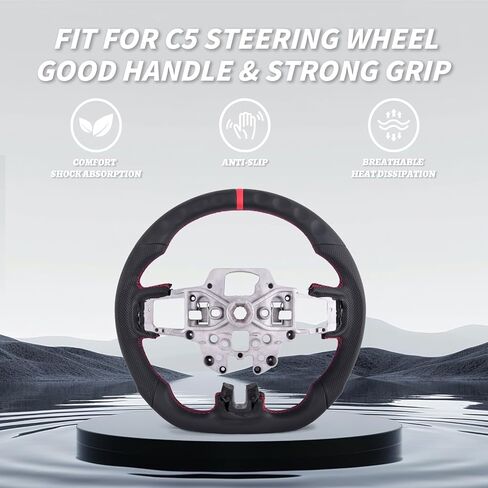 عجلة قيادة جلدية كاملة لسيارة Mustang EcoBoost/GT/Shelby GT350/GT350R 2015-2017، جلد نابا مثقب بالكامل على شكل حرف D بجزء سفلي مسطح ومخيط يدويًا in Kuwait