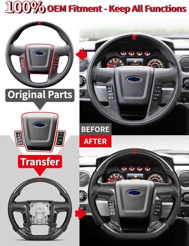 Includes Button Bezels and Plugs for Universal Fit, Real Carbon Fiber Steering Wheel With Trims for Ford F150 & Raptor 2009-2014, Flat Bottom, for SVT Raptor/Lariat/King Ranch/Platinum/Limited in Kuwait