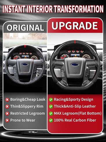 Includes Button Bezels and Plugs for Universal Fit, Real Carbon Fiber Steering Wheel With Trims for Ford F150 & Raptor 2009-2014, Flat Bottom, for SVT Raptor/Lariat/King Ranch/Platinum/Limited in Kuwait