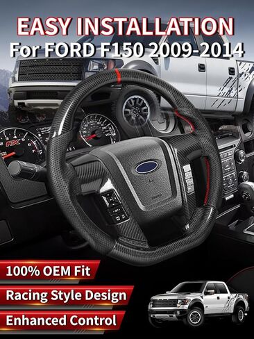 Includes Button Bezels and Plugs for Universal Fit, Real Carbon Fiber Steering Wheel With Trims for Ford F150 & Raptor 2009-2014, Flat Bottom, for SVT Raptor/Lariat/King Ranch/Platinum/Limited in Kuwait