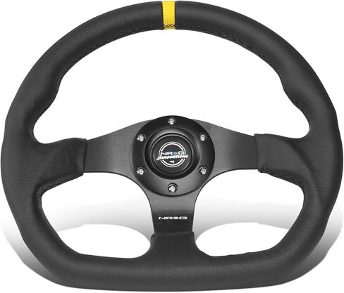 NRG Innovations NRG-RST-024MB-R-Y Reinforced Steering Wheel - 320mm Sport Leather Flat Bottom with Yellow Center Mark in Saudi Arabia