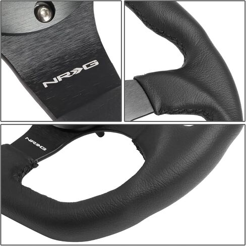 NRG Innovations NRG-RST-024MB-R-Y Reinforced Steering Wheel - 320mm Sport Leather Flat Bottom with Yellow Center Mark in Saudi Arabia