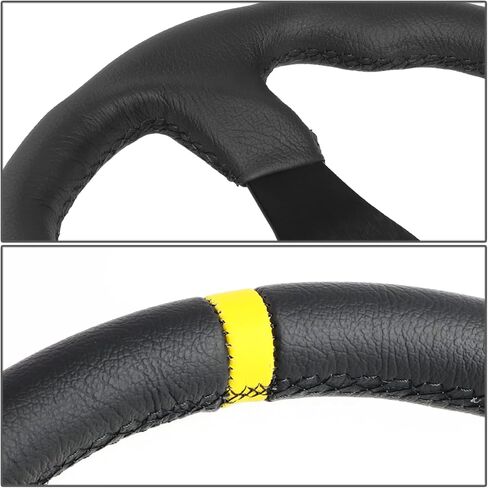 NRG Innovations NRG-RST-024MB-R-Y Reinforced Steering Wheel - 320mm Sport Leather Flat Bottom with Yellow Center Mark in Saudi Arabia