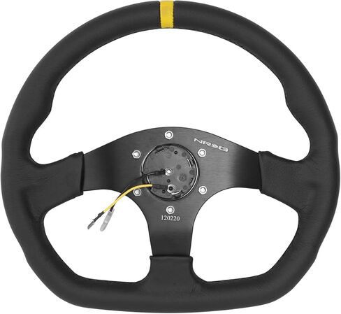 NRG Innovations NRG-RST-024MB-R-Y Reinforced Steering Wheel - 320mm Sport Leather Flat Bottom with Yellow Center Mark in Saudi Arabia