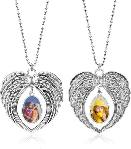 PiercingJ Custom Photo Rearview Mirror Car Charm Double Side Picture Engraving Car Hanging Ornament Angel Wing Car Charm Gift for Men Women in Saudi Arabia