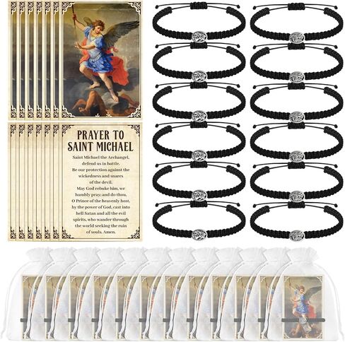 12 Sets St.Michael Bracelets with Prayer Cards and Organza Bags Adjustable Archangel Angel Medal St. Michael Bracelets for Christian Catholic Women First Communion Men Gifts in Saudi Arabia