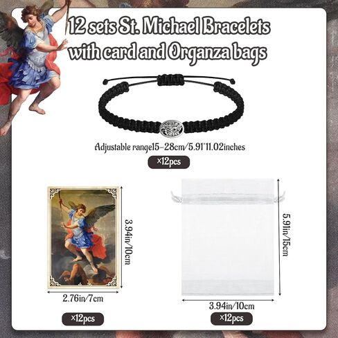 12 Sets St.Michael Bracelets with Prayer Cards and Organza Bags Adjustable Archangel Angel Medal St. Michael Bracelets for Christian Catholic Women First Communion Men Gifts in Saudi Arabia