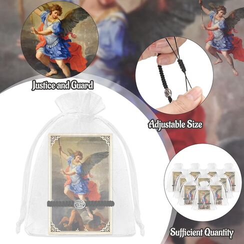 12 Sets St.Michael Bracelets with Prayer Cards and Organza Bags Adjustable Archangel Angel Medal St. Michael Bracelets for Christian Catholic Women First Communion Men Gifts in Saudi Arabia