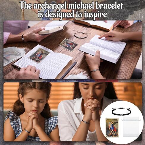 12 Sets St.Michael Bracelets with Prayer Cards and Organza Bags Adjustable Archangel Angel Medal St. Michael Bracelets for Christian Catholic Women First Communion Men Gifts in Saudi Arabia