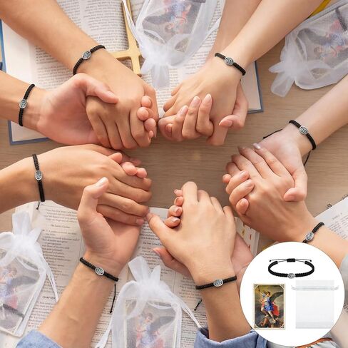 12 Sets St.Michael Bracelets with Prayer Cards and Organza Bags Adjustable Archangel Angel Medal St. Michael Bracelets for Christian Catholic Women First Communion Men Gifts in Saudi Arabia
