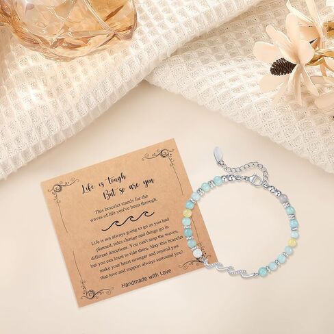 QWNHONEY Bracelets for Women Amazonite Beads Wave Bracelets, Mothers Day Birthday Christmas Valentine's Day Graduation Gifts for Women Her in Saudi Arabia