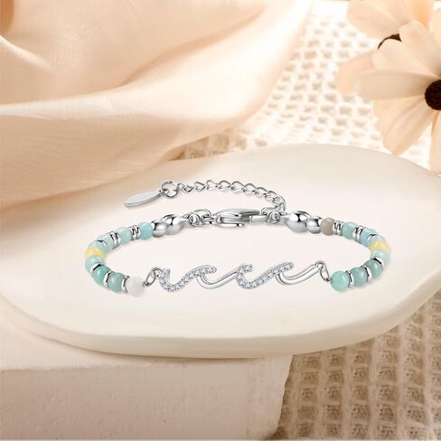 QWNHONEY Bracelets for Women Amazonite Beads Wave Bracelets, Mothers Day Birthday Christmas Valentine's Day Graduation Gifts for Women Her in Saudi Arabia
