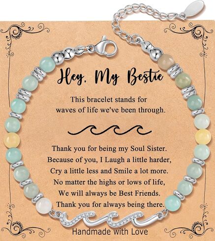 أساور QWNHONEY للنساء من خرز أمازونيتي، أساور مموجة، هدايا عيد الأم وعيد الميلاد وعيد الحب وعيد التخرج للنساء in Kuwait