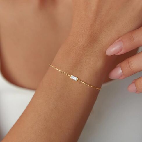 14K Gold Plated Bracelet for Women Birthday Dainty Birthstones Waterproof Christmas Gold Plated Womens Jewelry Bracelet Gifts Adjustable for Women Trendy 6.3+1.2 Inch Extend in Saudi Arabia