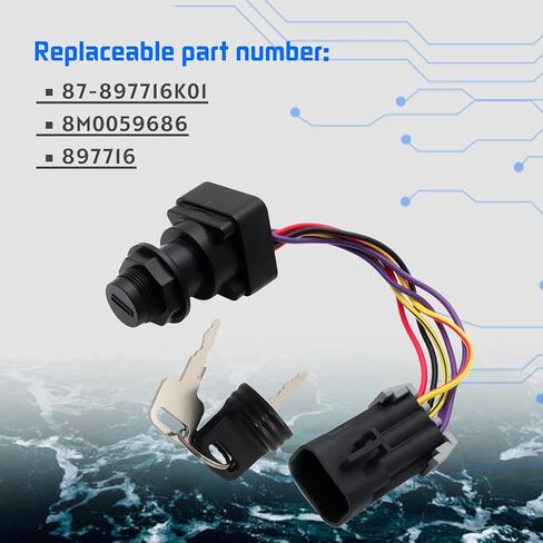 Ignition Key Switch with Harness Compatible with Mercury Marine Quicksilver Outboard Motor, 3-Position Boat Engine Ignition Key Switch Replacement for 87-897716K01 897716 8M0059686 in Saudi Arabia
